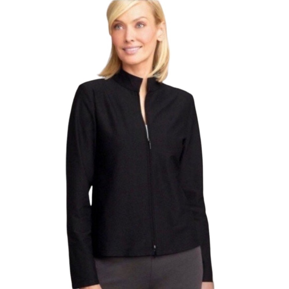 Eileen Fisher‎ Black Stand Collar Two Way Zip Front Jacket Size Medium Women
